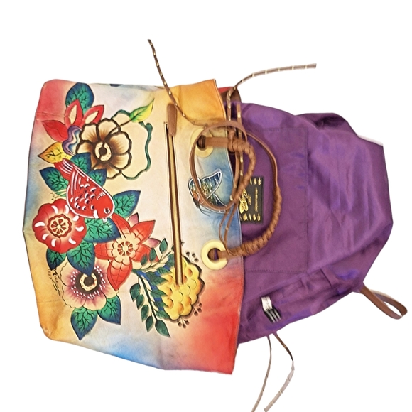 Sharif Hand Painted 1827 Birds and Flowers and Butterflies Tote Bag - Picture 11 of 16